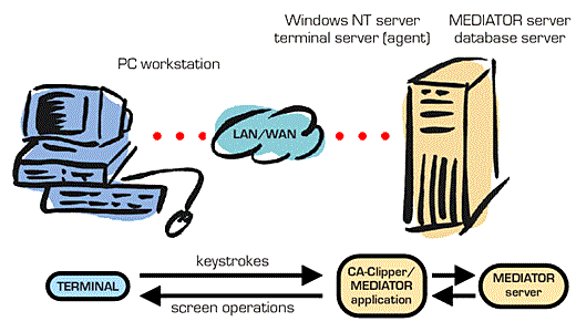 CA-Clipper/Mediator application in terminal mode.